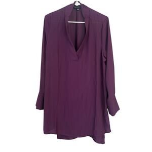 Eloquii Purple Tunic Blouse 18 Large Cuff Career V-neck Chiffon Breezy NEW